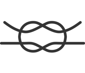 Die Grafik zeigt einen Kreuzknoten, ein bekannter Knoten in der Seefahrt zur Verbindung zweier Seile.